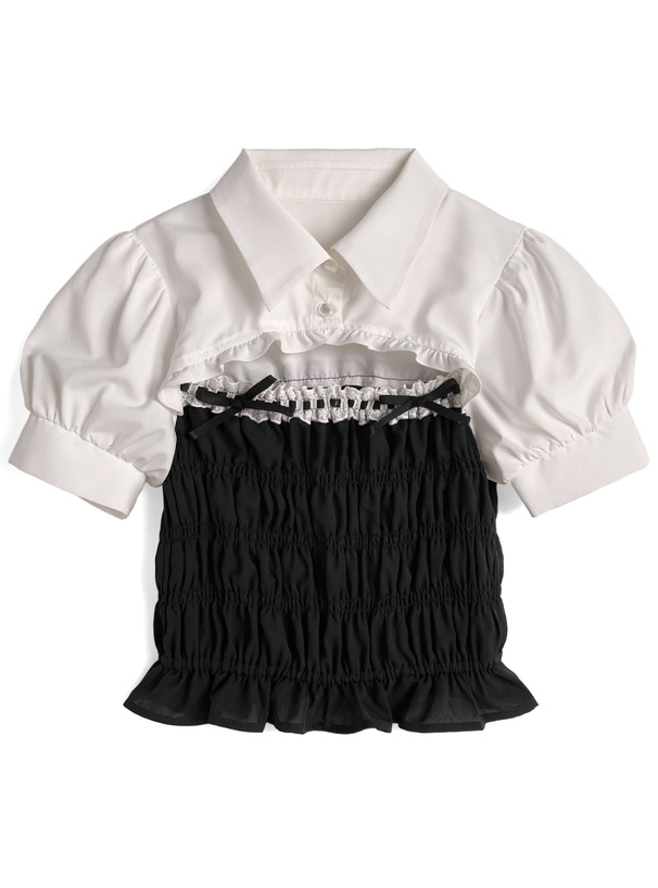 フロントオープンシャーリングドッキングブラウス