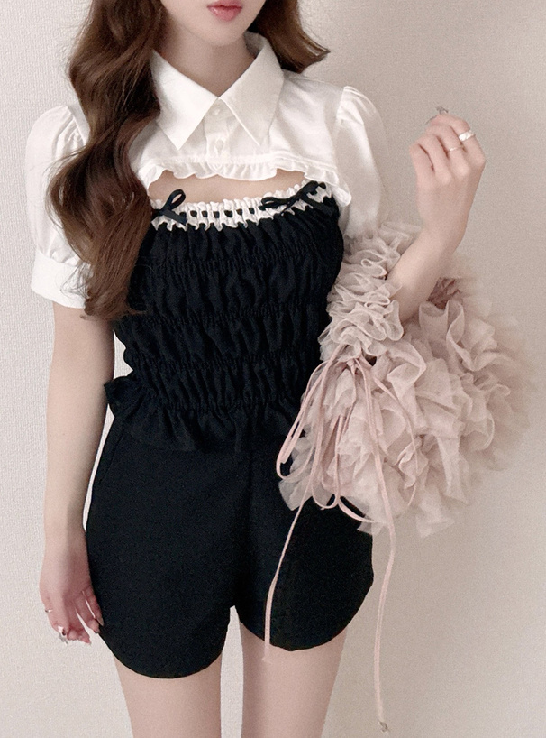 フロントオープンシャーリングドッキングブラウス