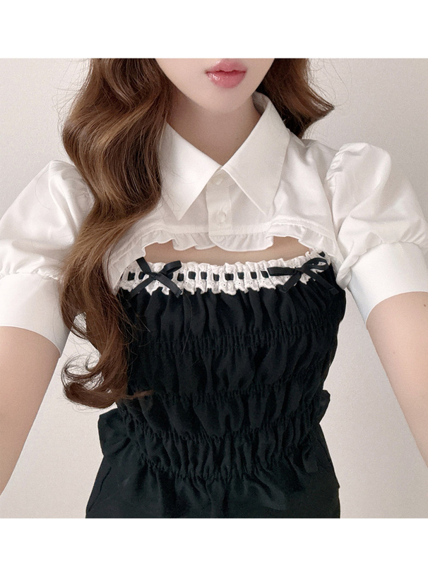 フロントオープンシャーリングドッキングブラウス