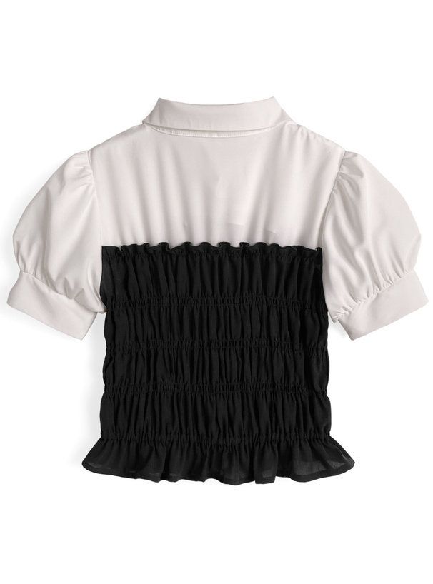 フロントオープンシャーリングドッキングブラウス