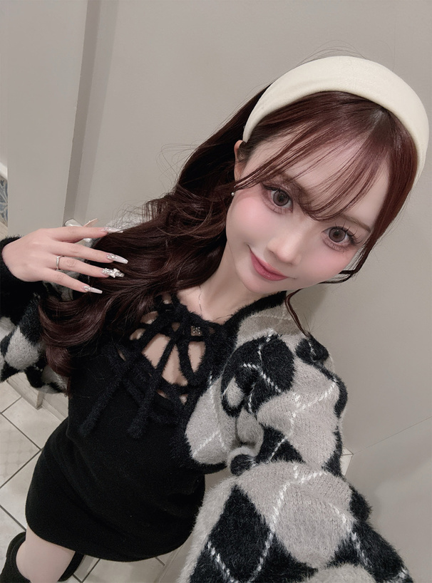 アーガイル柄シャギーボレロ×キャミソールミニワンピースニットアンサンブル