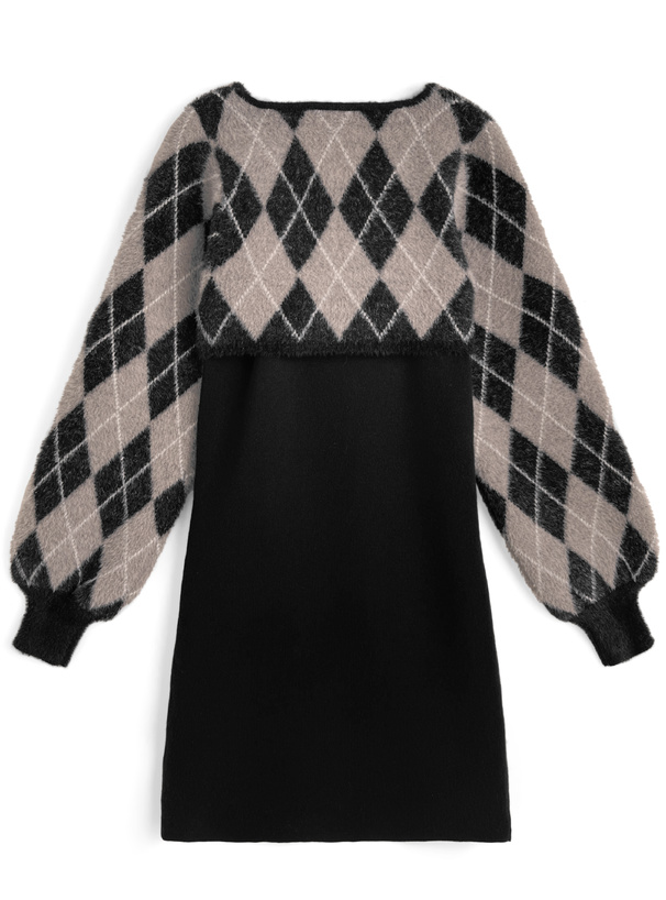 アーガイル柄シャギーボレロ×キャミソールミニワンピースニットアンサンブル