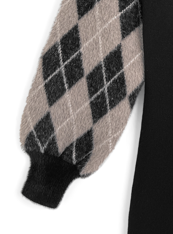 アーガイル柄シャギーボレロ×キャミソールミニワンピースニットアンサンブル