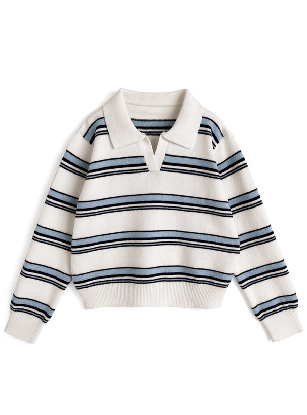 ボーダー柄スキッパーニットトップス