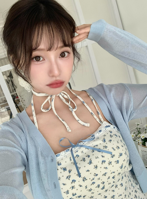 2Wayカップ付き小花柄レースリボンキャミソール