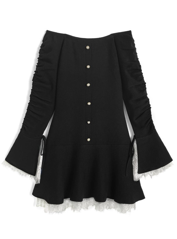 レースドッキングオフショルダーニットミニワンピース[tu2023]