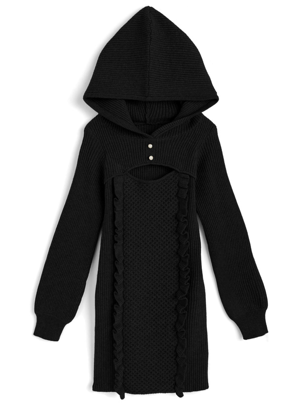 フード付きフロントオープンニットミニワンピース[tu2026]