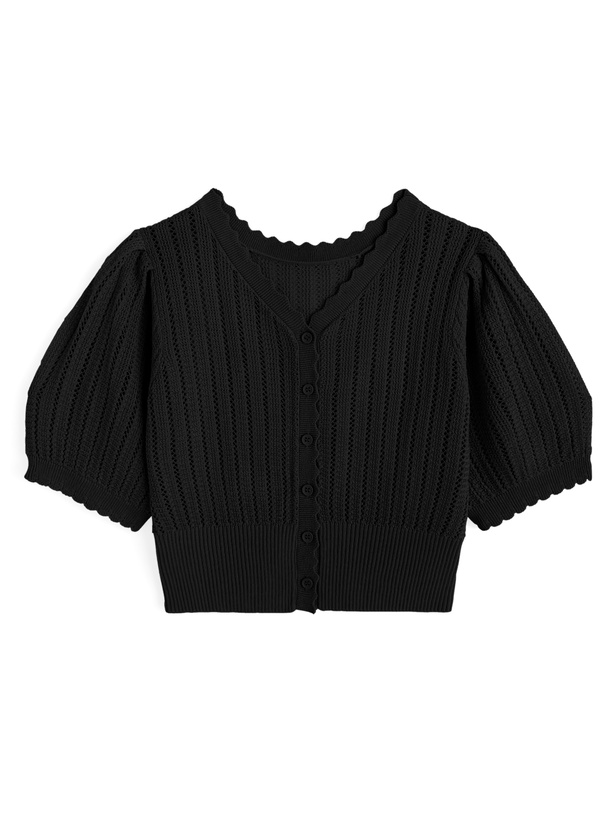 透かし編みショート丈ニットカーディガン