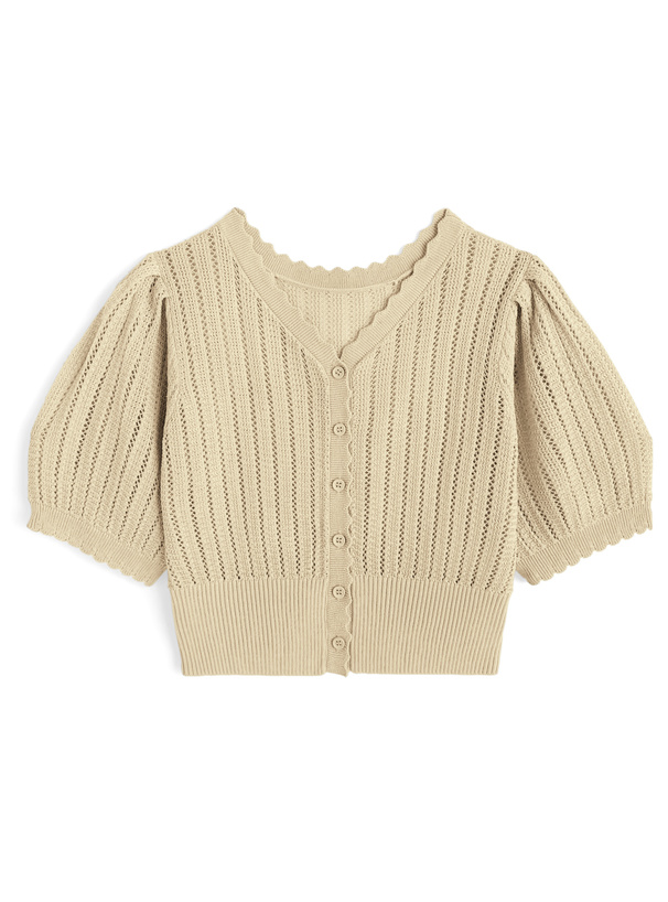 透かし編みショート丈ニットカーディガン