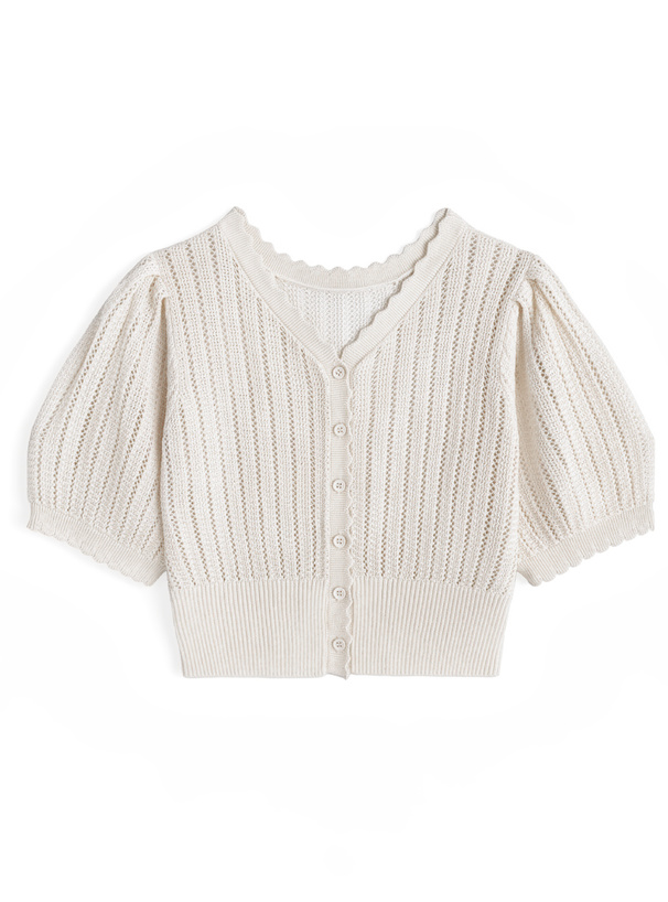 透かし編みショート丈ニットカーディガン