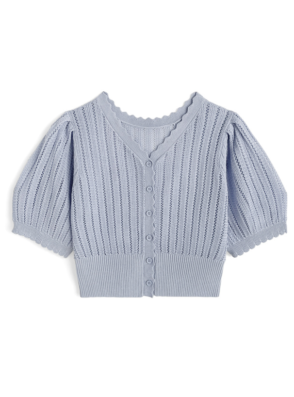 透かし編みショート丈ニットカーディガン