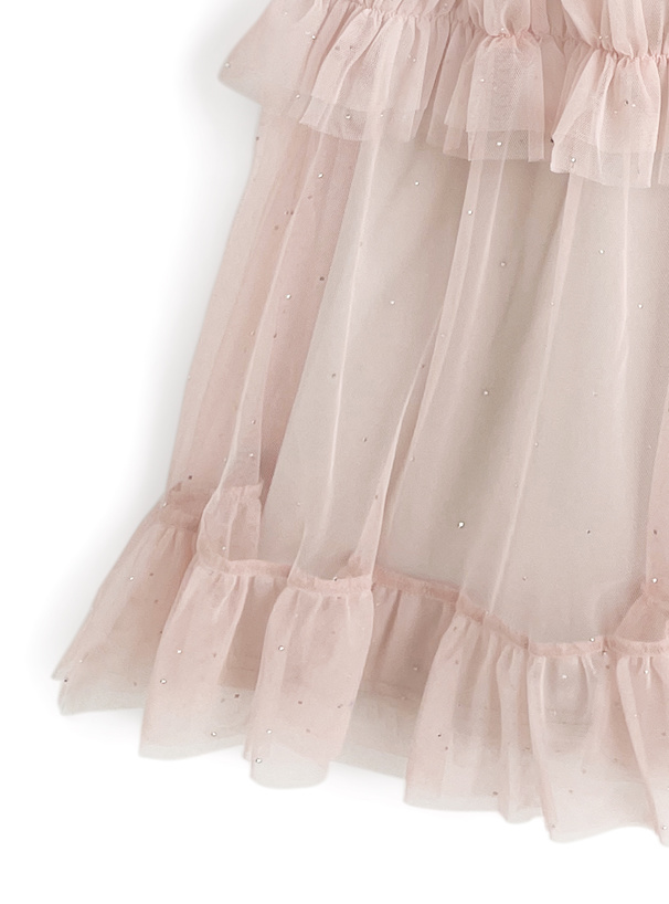 ラインストーンチュールフリルロングスカート
