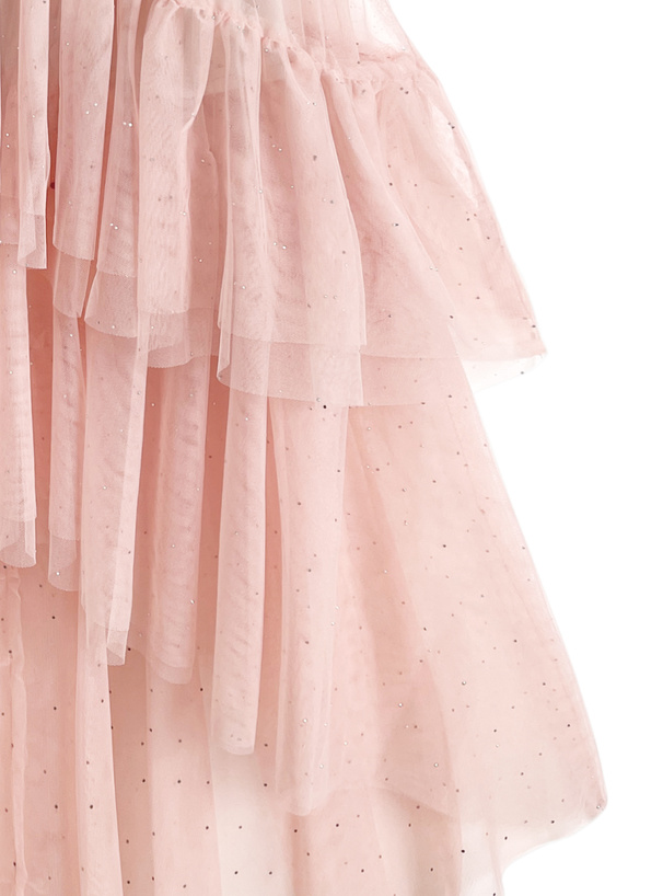 ラインストーンチュールティアードロングスカート