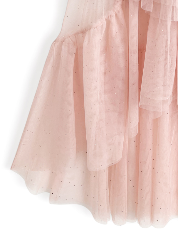 ラインストーンチュールティアードロングスカート