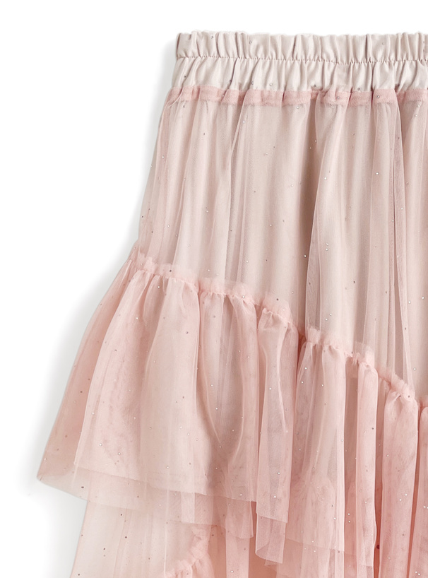 ラインストーンチュールティアードロングスカート