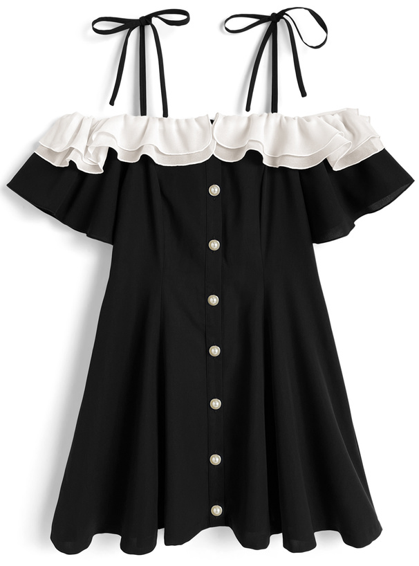 ショルダーリボンオフショルフリルミニワンピース[tu2034]