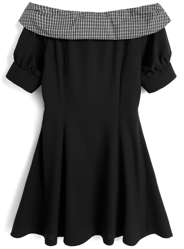 チェック柄リボンオフショルダーミニワンピース