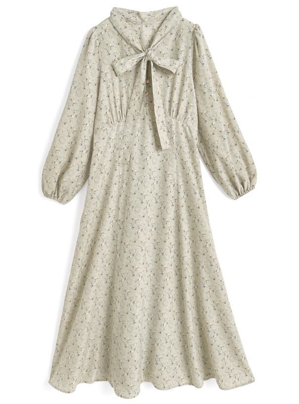 リボンタイ付き花柄ロングワンピース[tu2036]