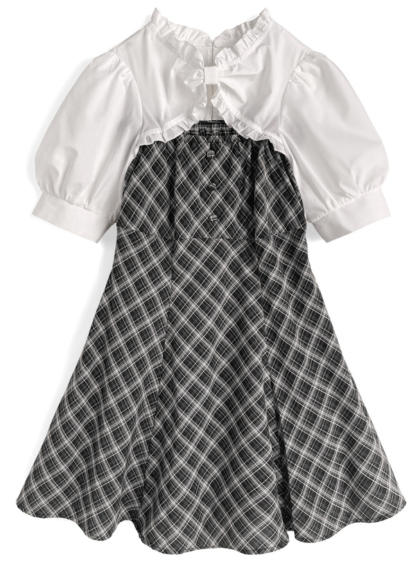 チェック柄ボレロドッキングミニフレアミニワンピース