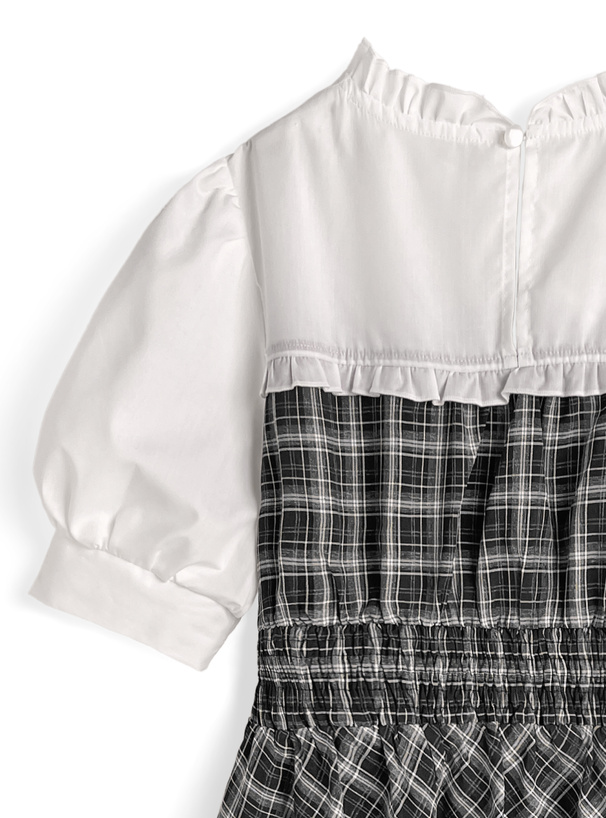 チェック柄ボレロドッキングミニフレアミニワンピース