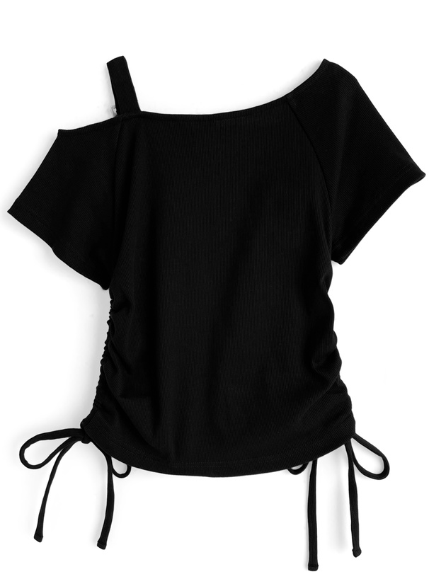 ワンショルダーベルトサイドドロストトップス