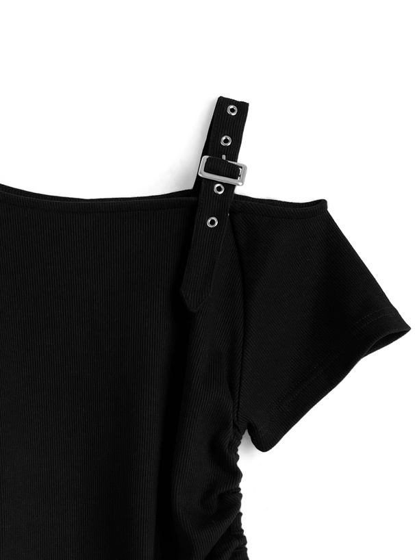 ワンショルダーベルトサイドドロストトップス