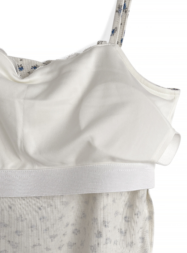 カップ付き小花柄キャミソール×シアーリボンカーディガンアンサンブル