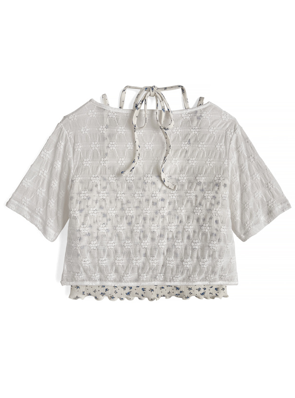 カップ付き小花柄キャミソール×シアーリボンカーディガンアンサンブル