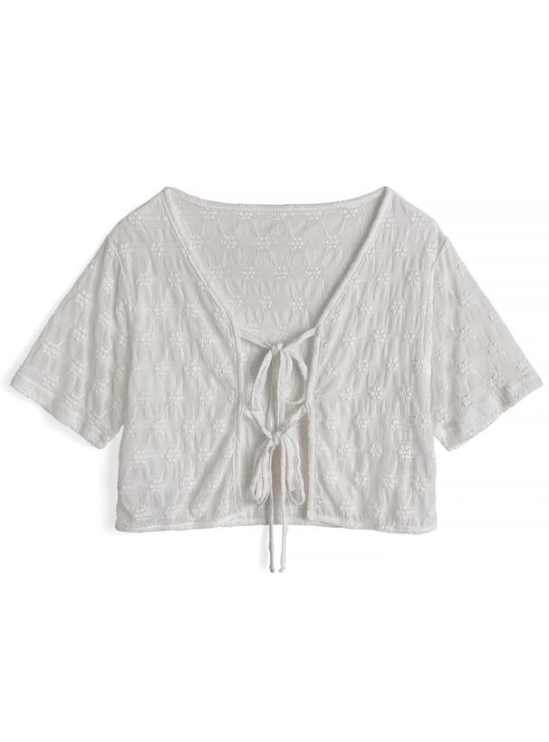 カップ付き小花柄キャミソール×シアーリボンカーディガンアンサンブル