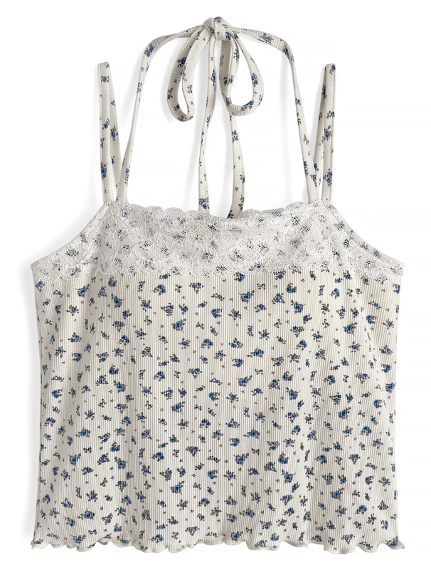 カップ付き小花柄キャミソール×シアーリボンカーディガンアンサンブル