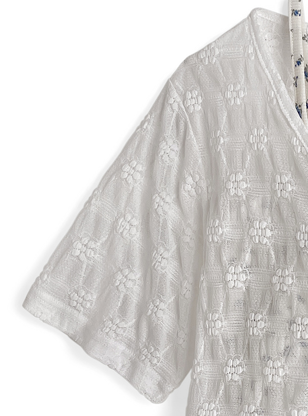 カップ付き小花柄キャミソール×シアーリボンカーディガンアンサンブル