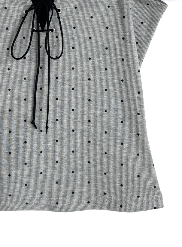 ドット柄レースレイヤード風オフショルダートップス