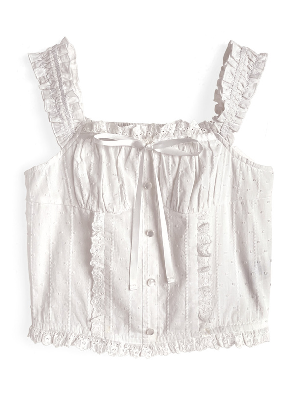 ドビードットレースギャザーキャミソールトップス