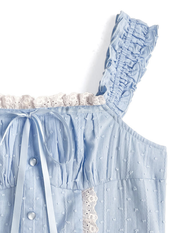 ドビードットレースギャザーキャミソールトップス