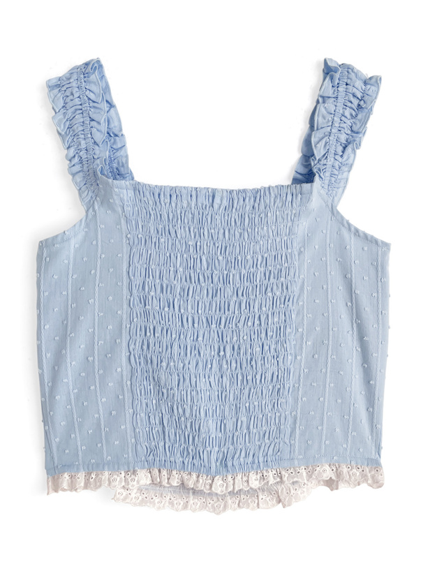ドビードットレースギャザーキャミソールトップス