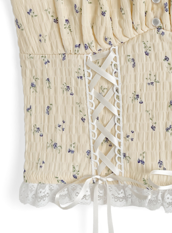 小花柄レースアップキャミソールトップス