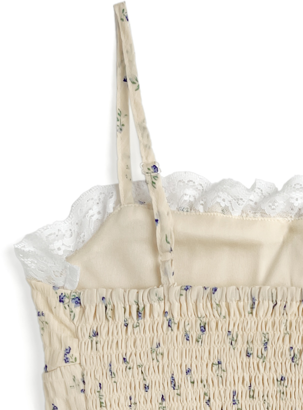 小花柄レースアップキャミソールトップス