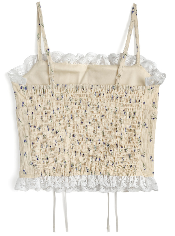 小花柄レースアップキャミソールトップス