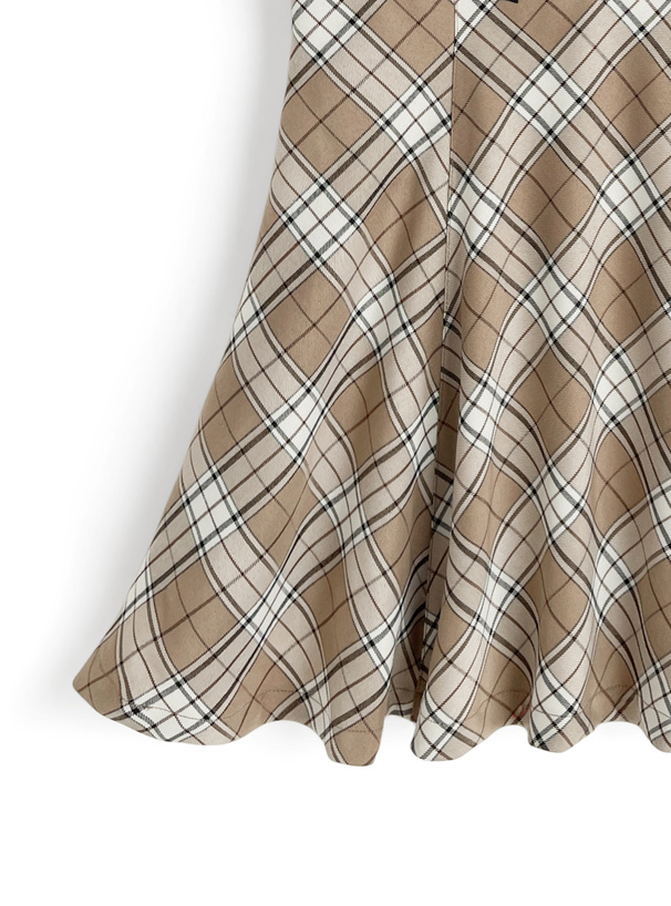 チェック柄フリルクロスネックフレアミニワンピース