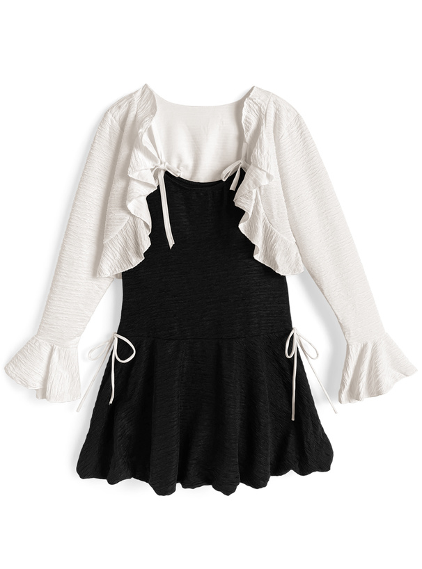 ボレロ付き配色リボンバルーンワンピース水着