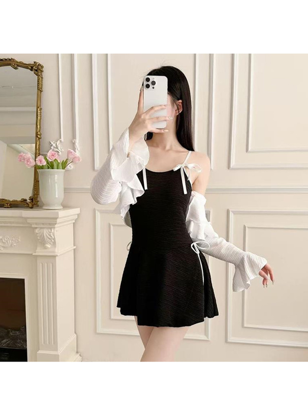 ボレロ付き配色リボンバルーンワンピース水着