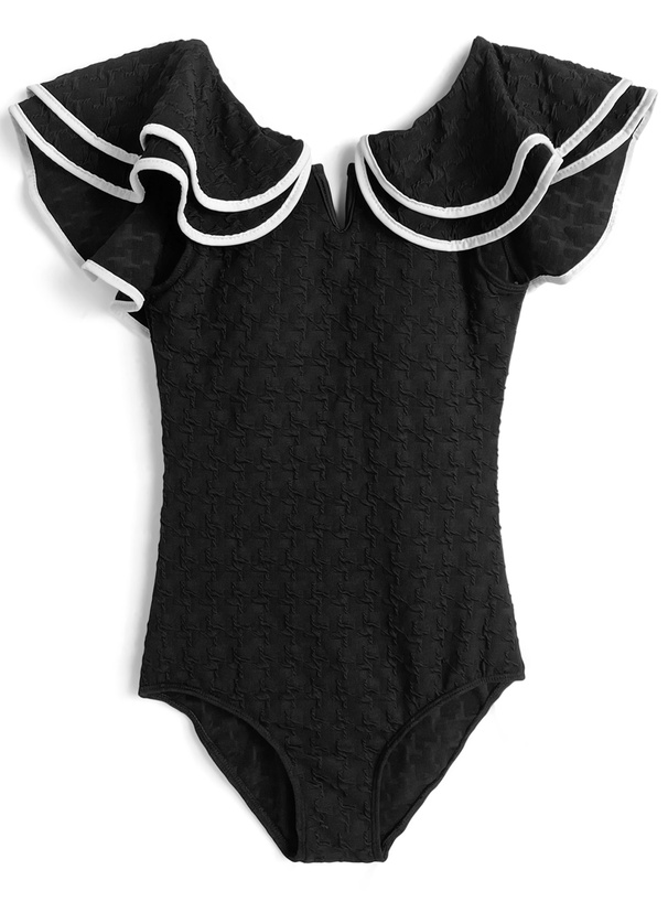 配色パイピングフリルワンピース水着