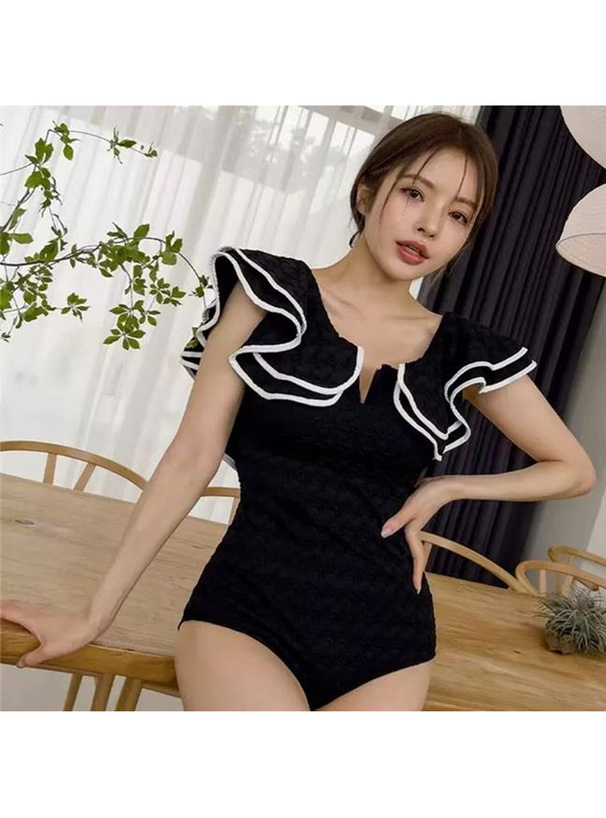 配色パイピングフリルワンピース水着