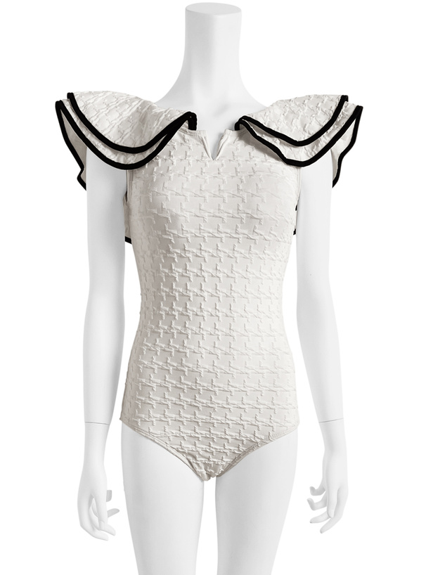 配色パイピングフリルワンピース水着