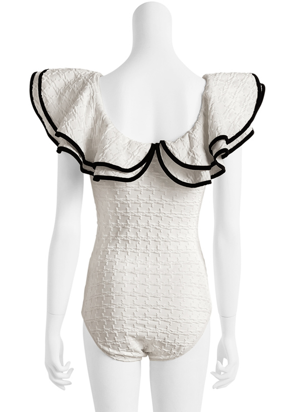 配色パイピングフリルワンピース水着