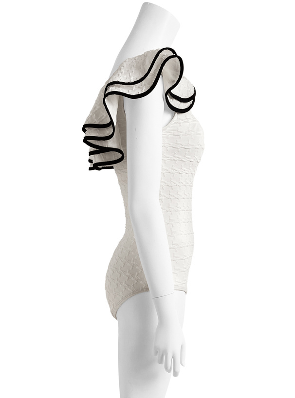 配色パイピングフリルワンピース水着