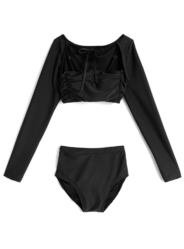 ボレロ付ギャザーハイウエストビキニ水着