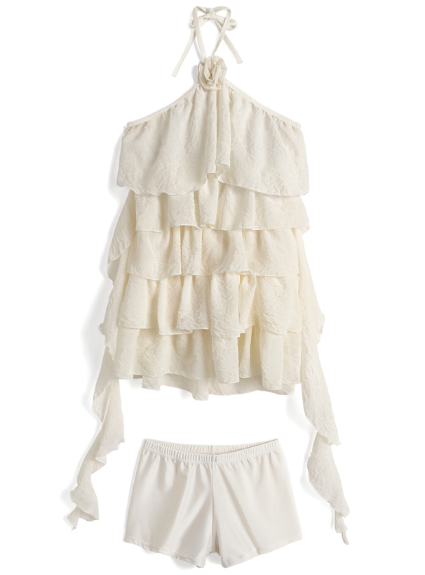 インパン付きホルターネックティアードフリルワンピース水着