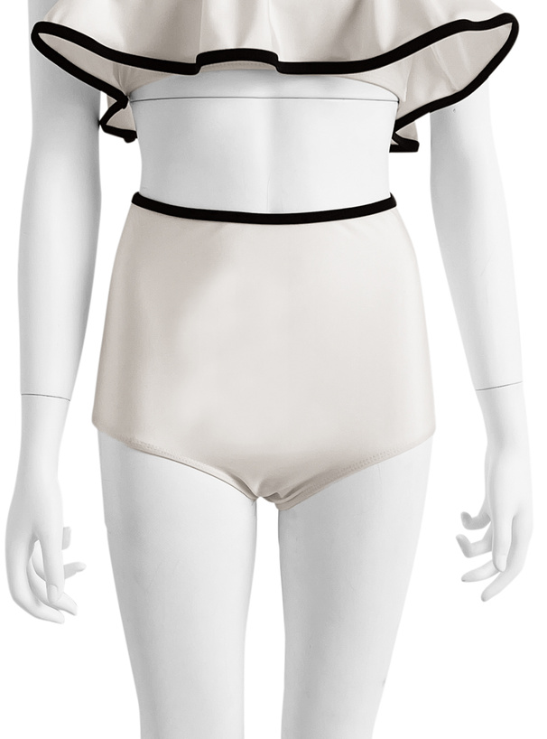 配色パイピングフリルハイウエストビキニ水着