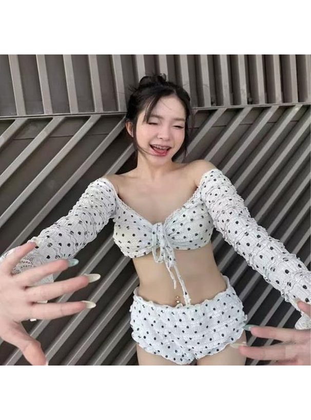 ドット柄フリルレースビキニ水着